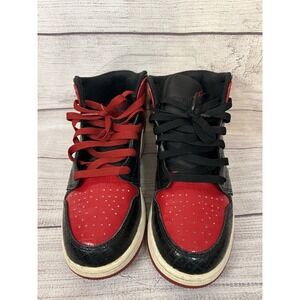 Nike Air Jordan 1 Mid SS Bred Text Black Red GS Size 6.5Y Youth DM9650 001 AJ